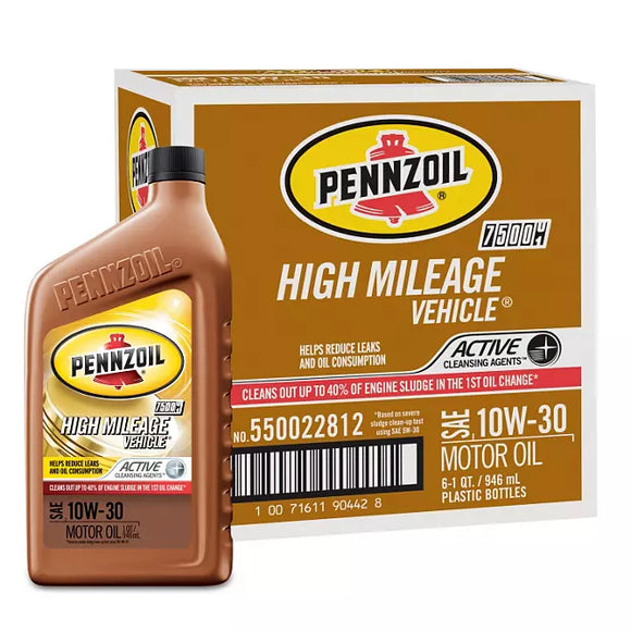 Pennzoil High Mileage SAE 10W-30 Motor Oil (6-pack/1 quart bottles)