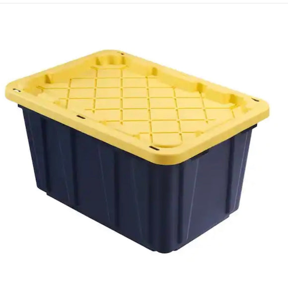 27 Gallon Storage Tote in Black with Yellow Lid