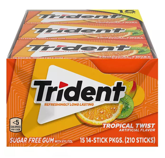 Trident Tropical Twist Sugar Free Gum (14 pieces, 15 pk.)