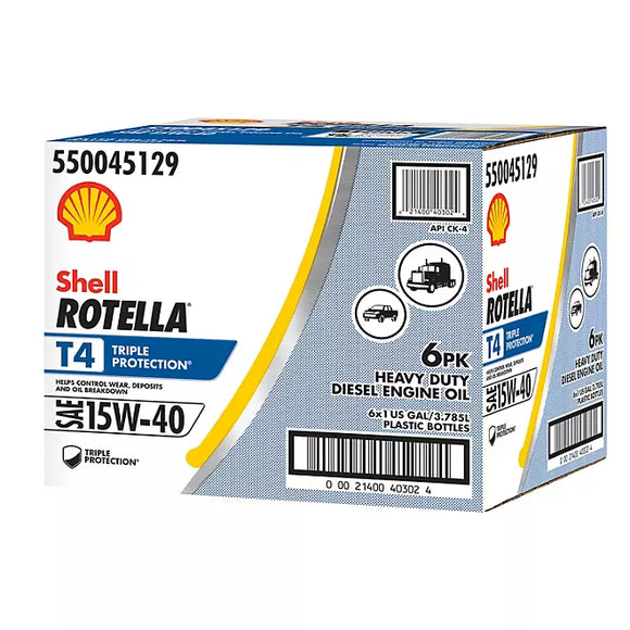 Shell Rotella T4 Triple Protection 15W-40 Diesel Engine Oil(6-pack/1 gallon bottles)