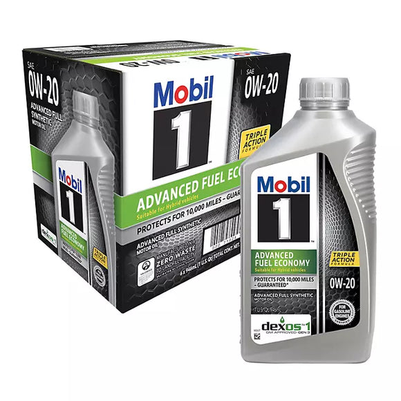 Mobil 1 0W-20 Advanced Fuel Economy Motor Oil (6 pack, 1-quart bottles)