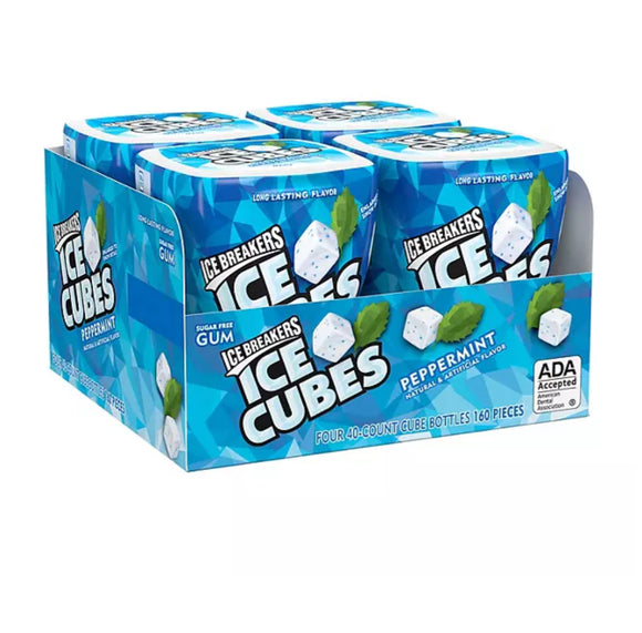ICE BREAKERS ICE CUBES Peppermint With Cooling Crystals, Made with Xylitol Sugar Free Chewing Gum Cube Bottles (3.24 oz., 4 ct., 40 pcs.)