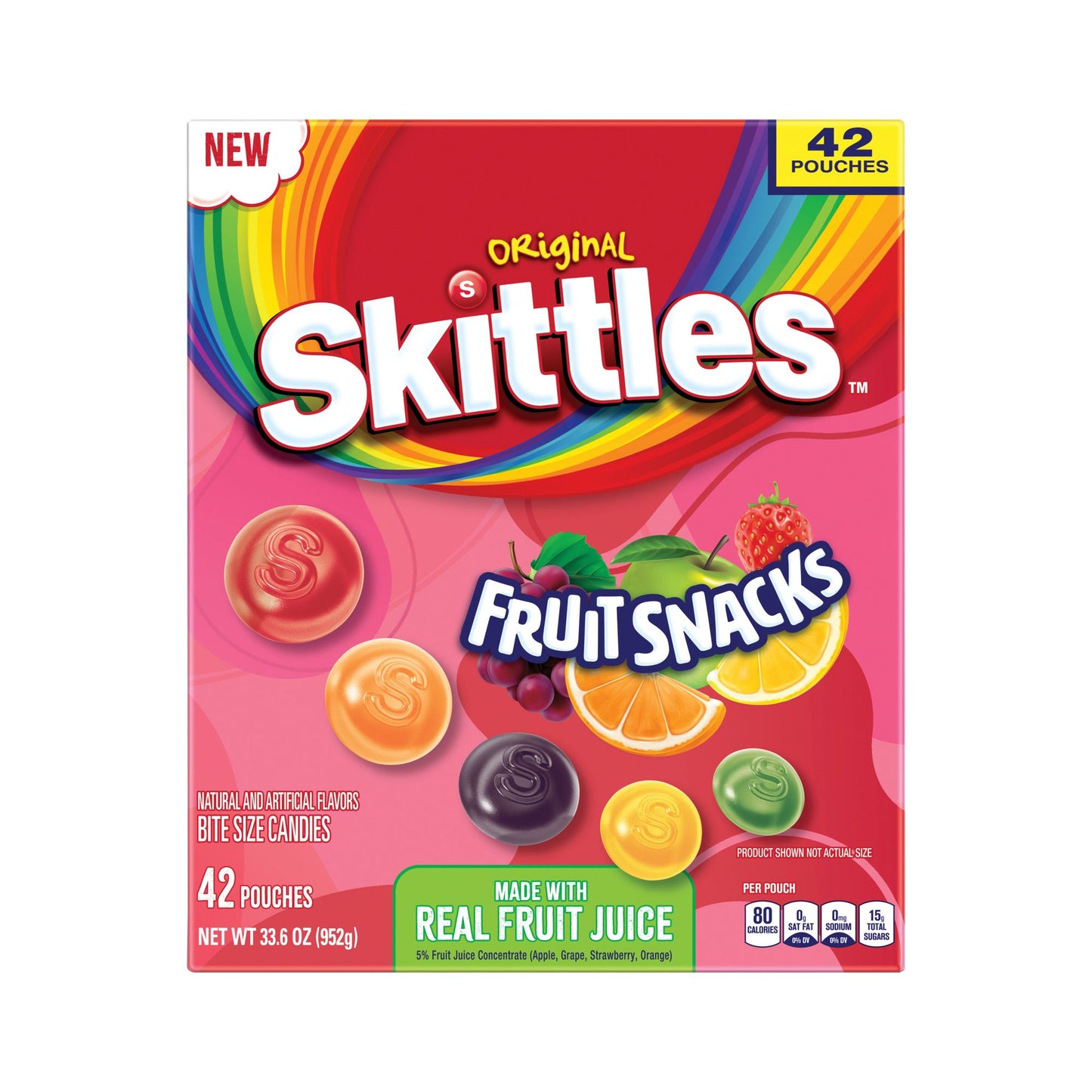 Skittles Original Real Fruit Juice Fruit Snacks Bulk Box, 42 ct.