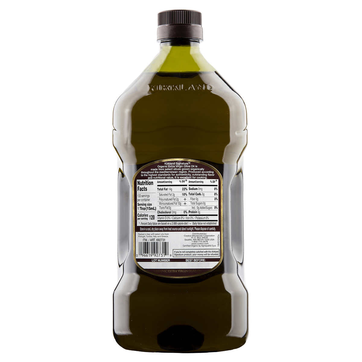 Kirkland Signature, Organic Extra Virgin Olive Oil, 2 L